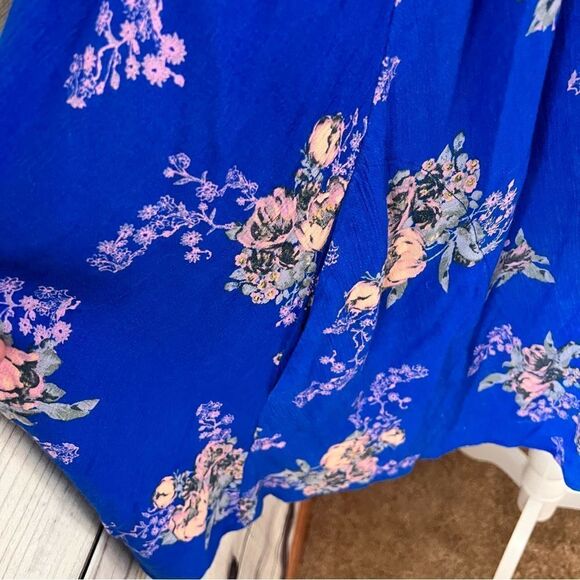 Free People Snap Out Of It Blue Floral Cutout Flowy Mini Dress - Picture 6 of 13